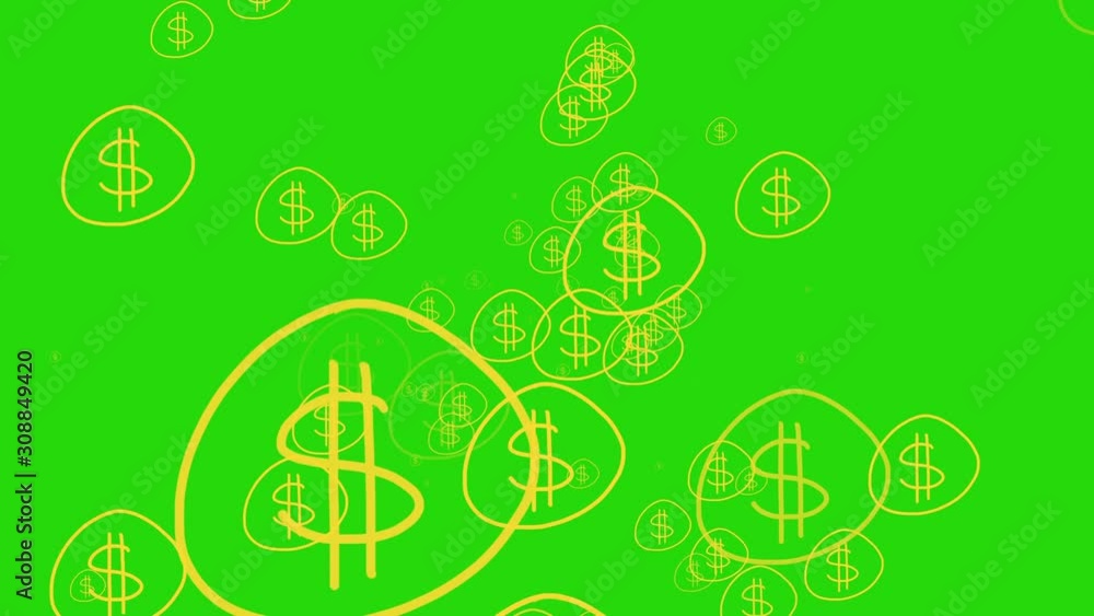 Icon dollar money fly on isolated green screen background. Symbol of money, currency isolated animation flying in fantasy space on keyframe green color background Icon dollar money fly on isolated green screen background. Symbol of money, currency isolated animation flying in fantasy space on keyframe green color background