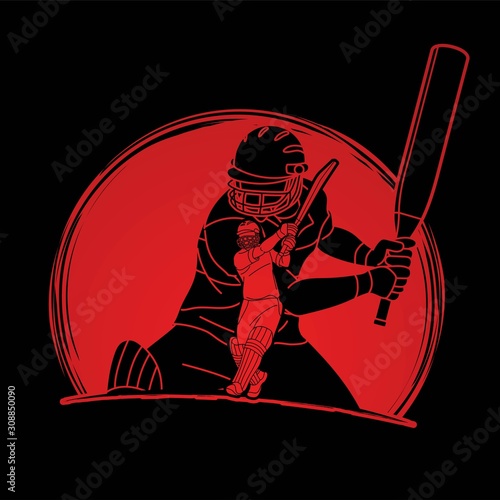 Group of Cricket players action cartoon sport graphic vector