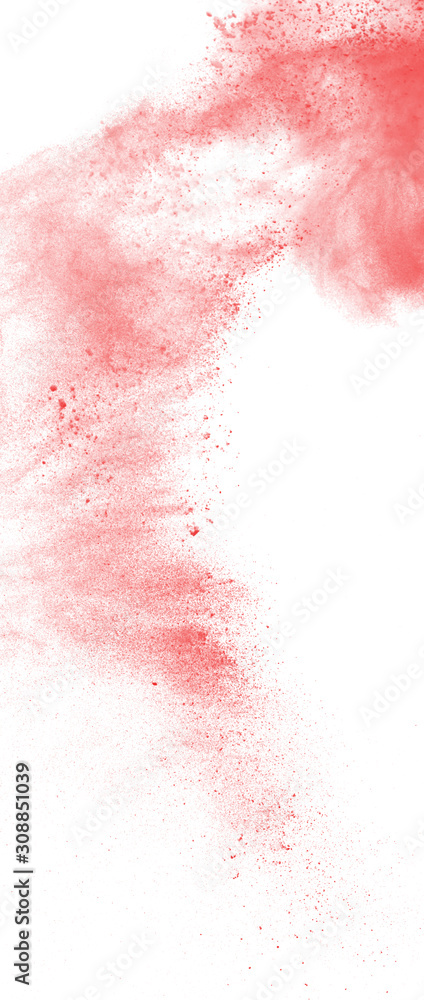Red powder explosion on white background. Paint Holi. Red powder explosion on white background. Paint Holi.
