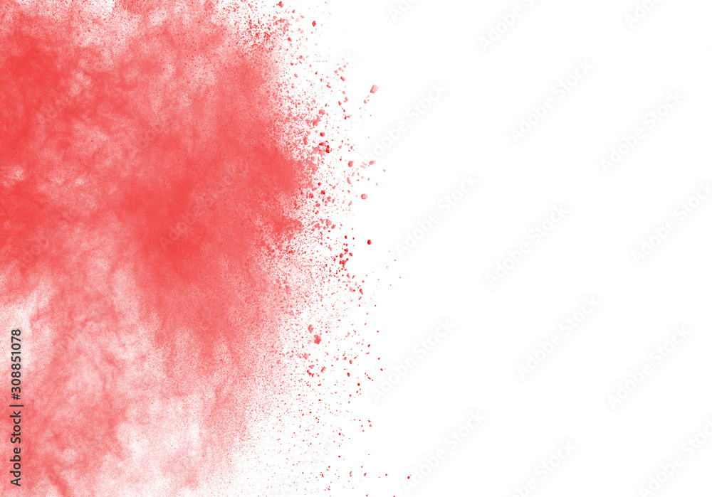 Red powder explosion on white background. Paint Holi. Red powder explosion on white background. Paint Holi.