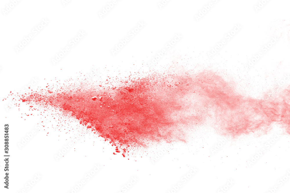 Fototapeta premium Red powder explosion on white background. Paint Holi.