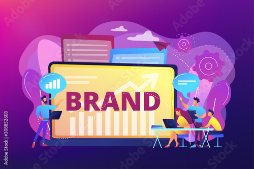 Marketing and promotional campaign. Brand awareness building. Branded workshop. workshop organized by brand, useful marketing event concept. Bright vibrant violet vector isolated illustration