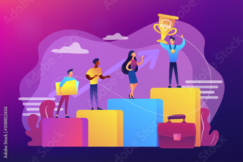 Best worker, specialist. Event sponsorship. Employee victory. Branded competition, marketing competitive event, contests organized by brand concept. Bright vibrant violet vector isolated illustration