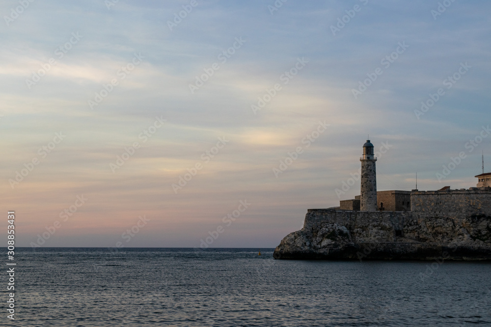 Lighthouse on the coast in Havana Cuba