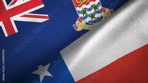 Fototapeta Naklejka Na Ścianę i Meble -  Cayman Islands and Chile two flags textile cloth, fabric texture