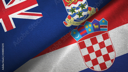 Fototapeta Naklejka Na Ścianę i Meble -  Cayman Islands and Croatia two flags textile cloth, fabric texture