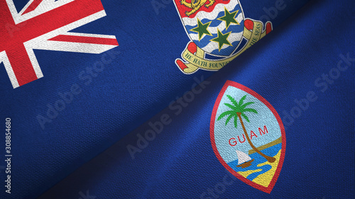 Fototapeta Naklejka Na Ścianę i Meble -  Cayman Islands and Guam two flags textile cloth, fabric texture