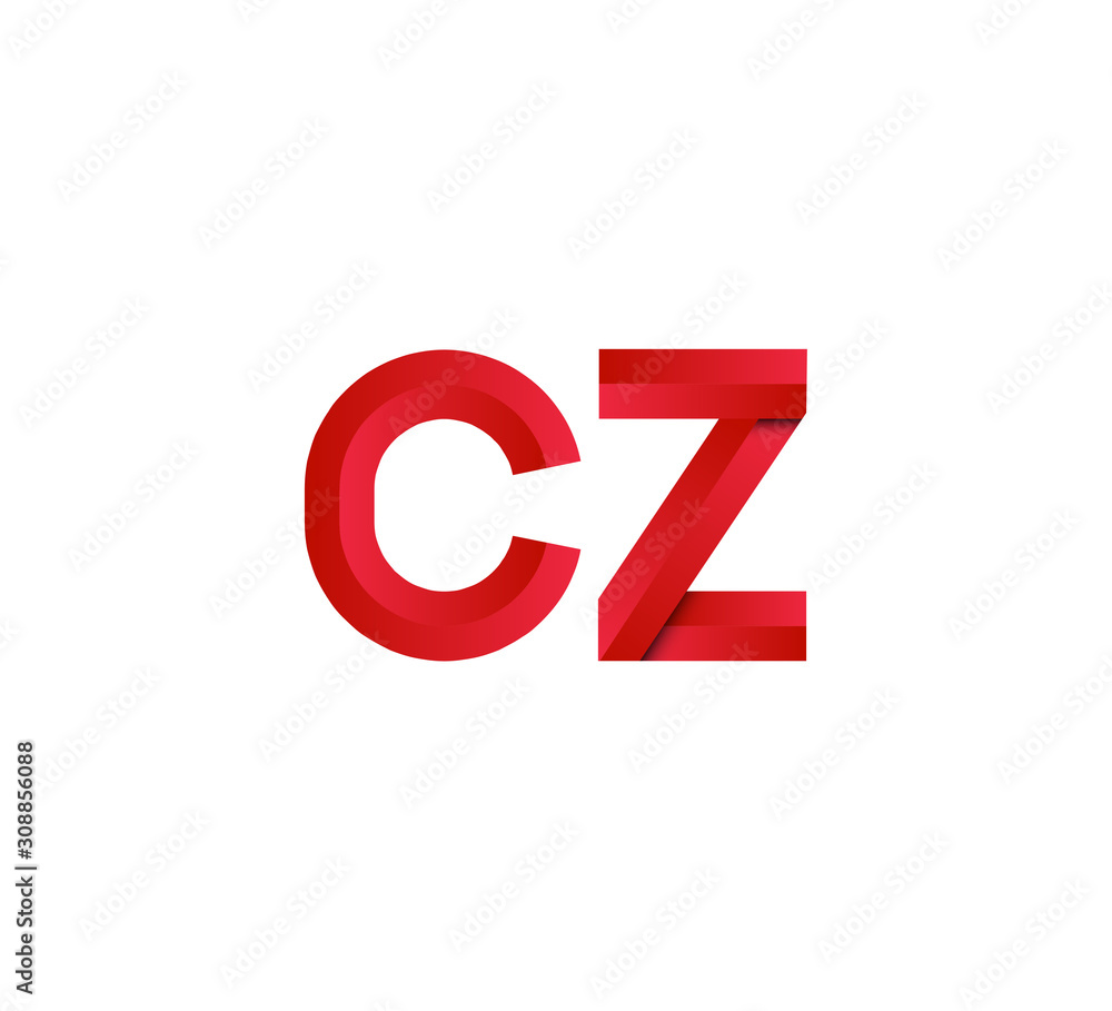 Initial two letter red 3D logo vector CZ