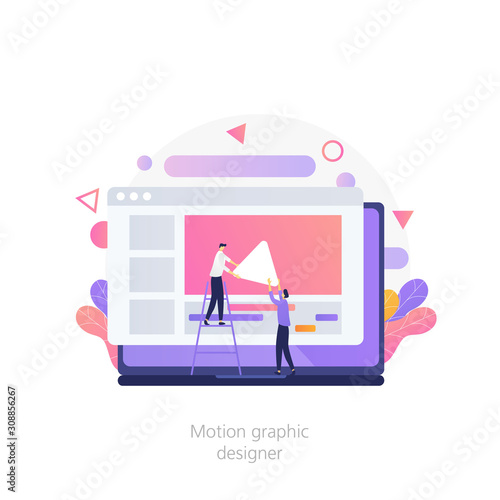 Computer animation designer, motion graphic design, video editor vector. Metaphor concept modern flat illustrations