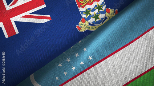 Fototapeta Naklejka Na Ścianę i Meble -  Cayman Islands and Uzbekistan two flags textile cloth, fabric texture