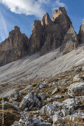 Mountain scenery and Landscapes in the Three Peaks Area of ​​the Dolomites, South Tyrol, Italy