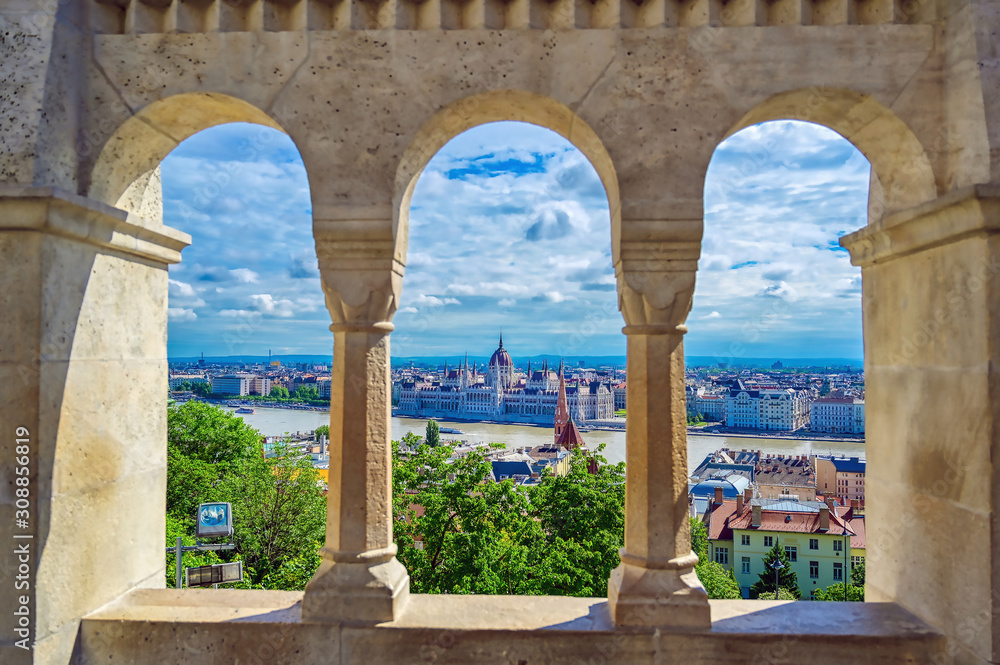 A view of Budapest, Hungary along the Danube River from Fisherman's Bastion. A view of Budapest, Hungary along the Danube River from Fisherman's Bastion.