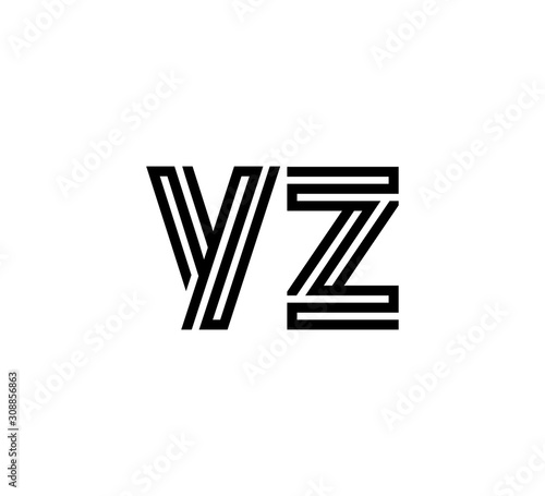Initial two letter black line shape logo vector YZ