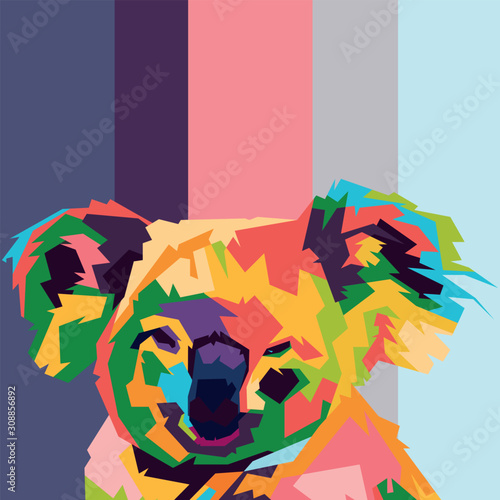 Photo koala face pop art illustration. colorful koala.