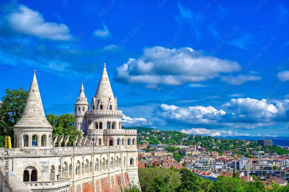 Fisherman's Bastion, located in the Buda Castle complex, in Budapest, Hungary.