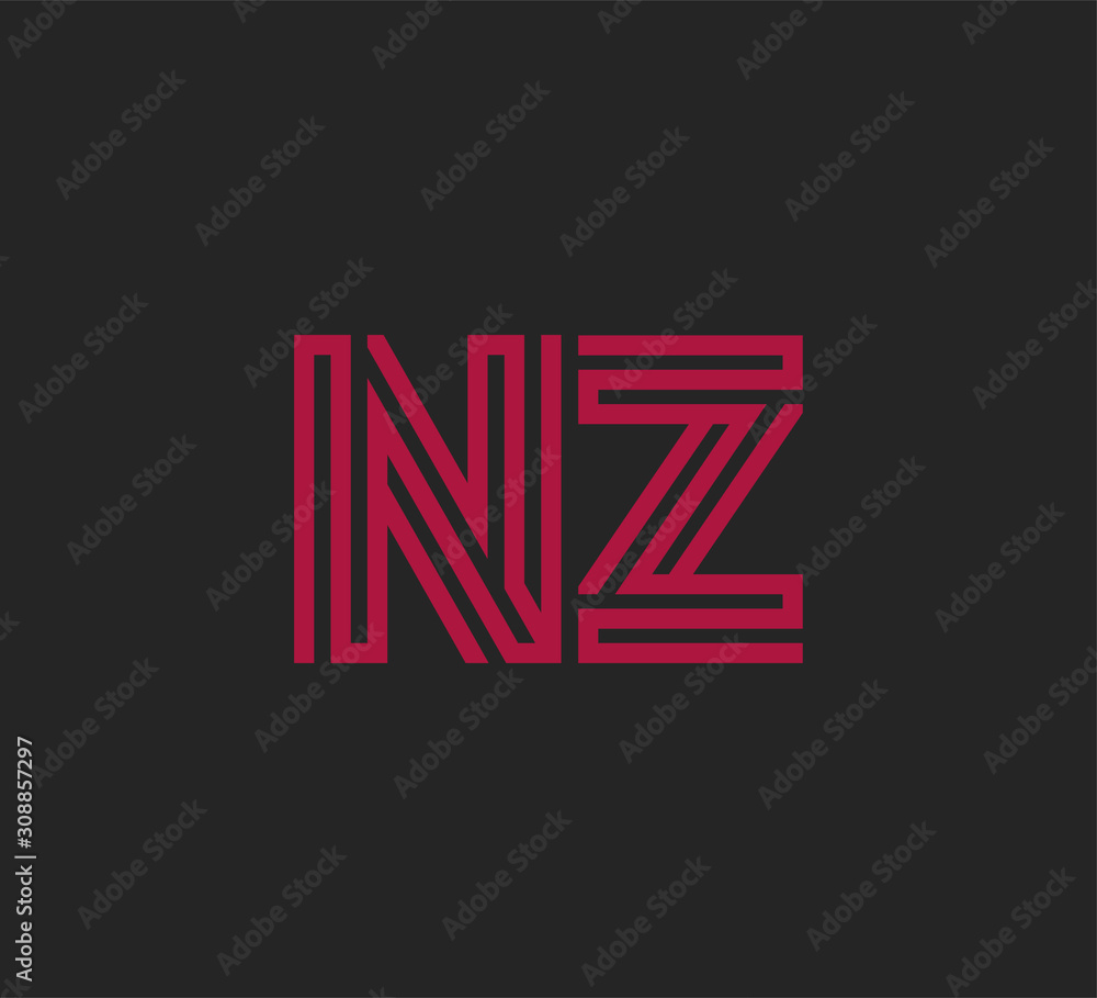 Initial two letter red line shape logo on black vector NZ Initial two letter red line shape logo on black vector NZ