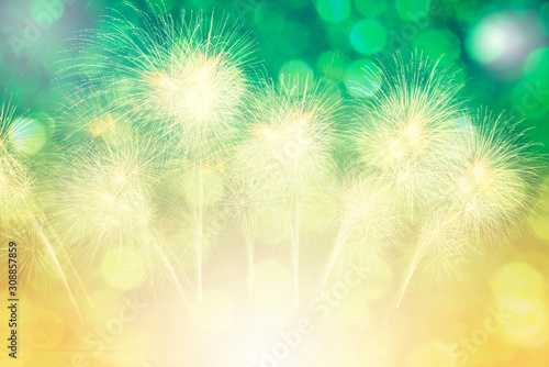 Fireworks night light abstract background for Christmas and New Year season. Beautiful fireworks for holiday celebration.