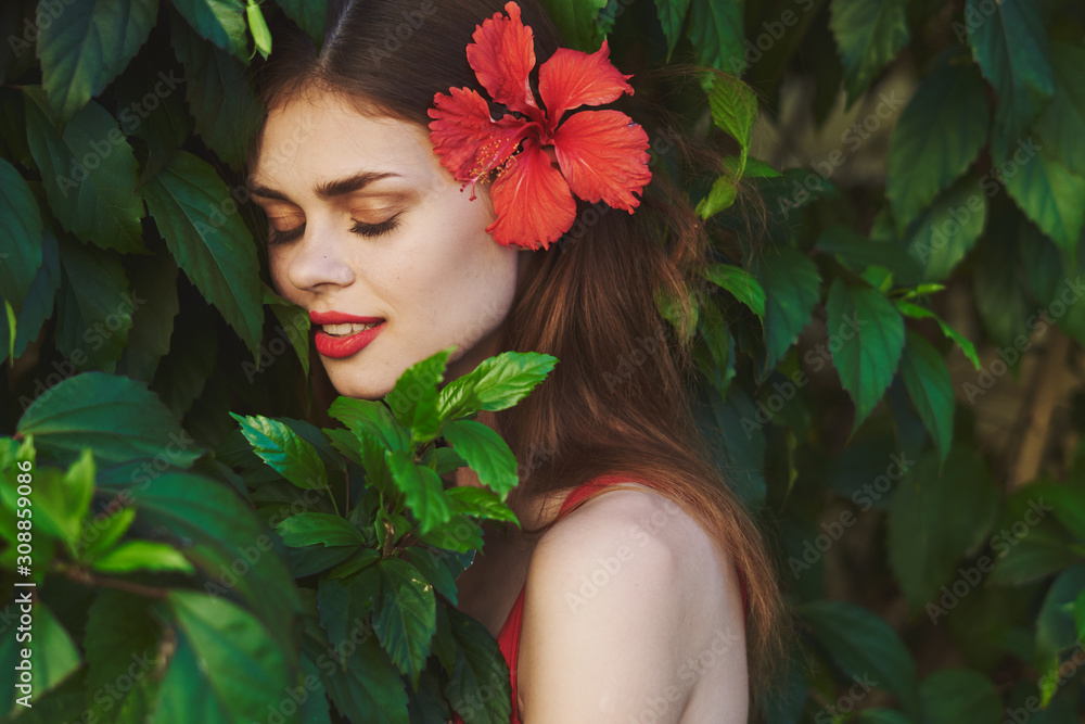 beautiful woman green leaves luxury of nature beautiful woman green leaves luxury of nature
