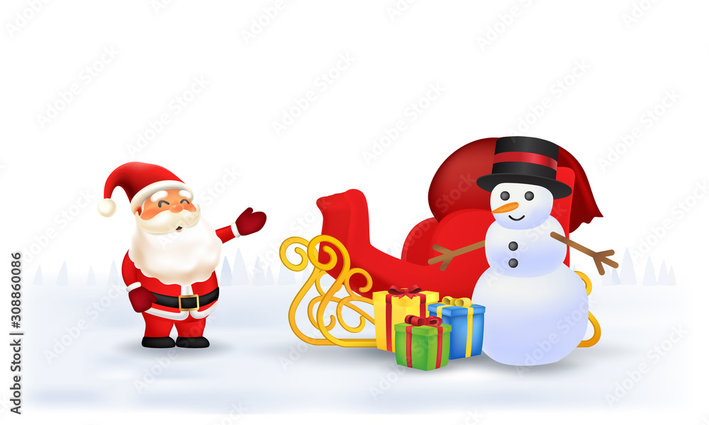 Merry Christmas and Happy New Year. Santa Claus in Christmas snow scene Merry Christmas and Happy New Year. Santa Claus in Christmas snow scene