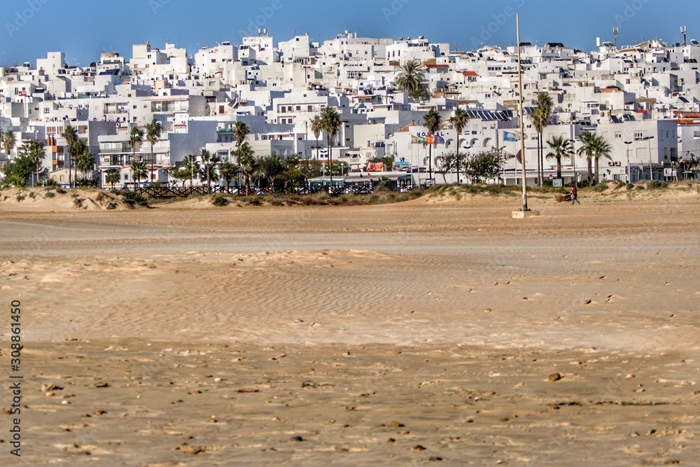 From the beach of Conil the view of the white villages. From the beach of Conil the view of the white villages.