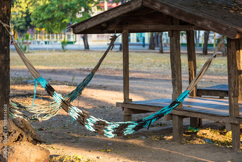 Cloth cradle, Cradle thai style for relax in front of house. nature background.