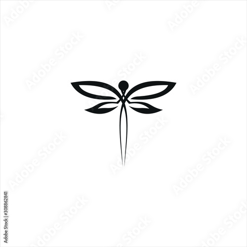 Minimalist elegant Dragonfly logo design with black line art style