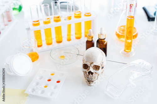 Noxious additives in cosmetics and  medicine. Equipment and science experiments, Formulating the chemical for cosmetic and  medicine laboratory research and development. photo