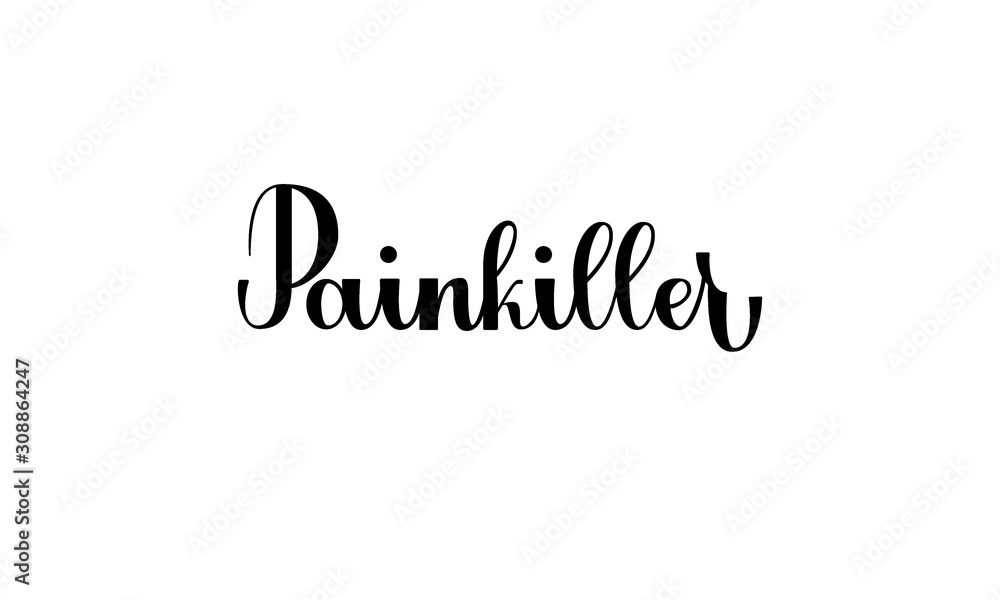 Lettering Painkiller isolated on white background for print, design, bar, menu, offers, restaurant. Modern hand drawn lettering label for alcohol cocktail Painkiller. Handwritten inscriptions