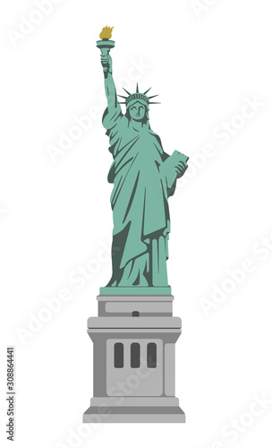 Statue of liberty - USA, New York / World famous buildings vector illustration.