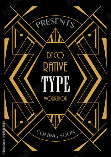 Beautiful Art Deco Invitation Design Luxury Geometric Line Art For Historical and Exclusive Theme