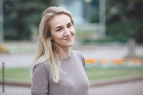 Portrait of beautiful young blond woman.