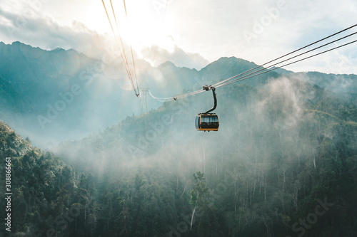Cable car view on mountain landscape at Fansipan mountain in sapa, vietnam photo