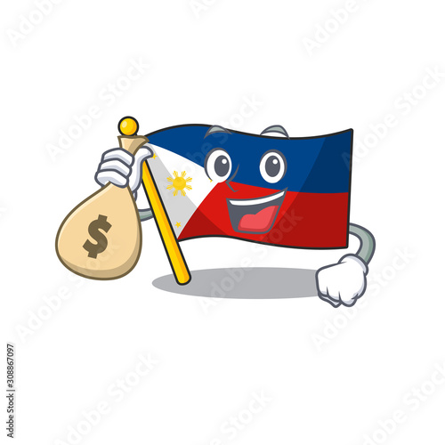 Cute flag philippines cartoon character smiley with money bag