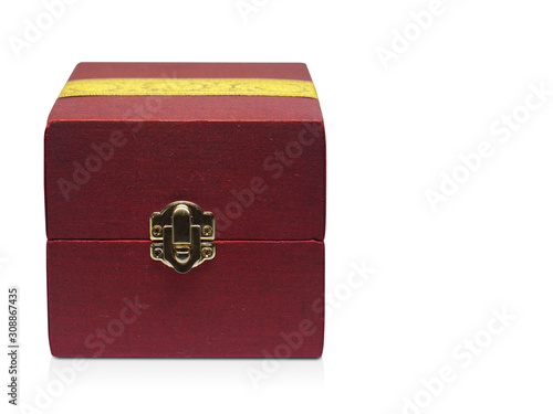Front view Red and yellow fabric box on white background, object,modern,copy space