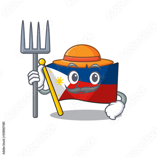 Farmer flag philippines cartoon character with hat and tools