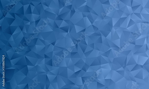 Classic Blue Low Poly Random Triangle Pattern Vector Background. 2020 Color of the Year. Shimmering Irregular Shape Dark Blue Gradient Facets. Geometric 3D Crystal Texture.