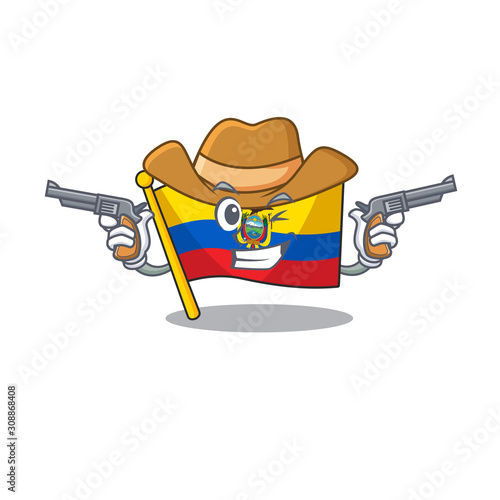 Flag ecuador cartoon character as a Cowboy holding guns