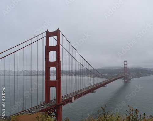 Golden Gate Bridge on a gloomy spring day in San Francisco, California #308870063