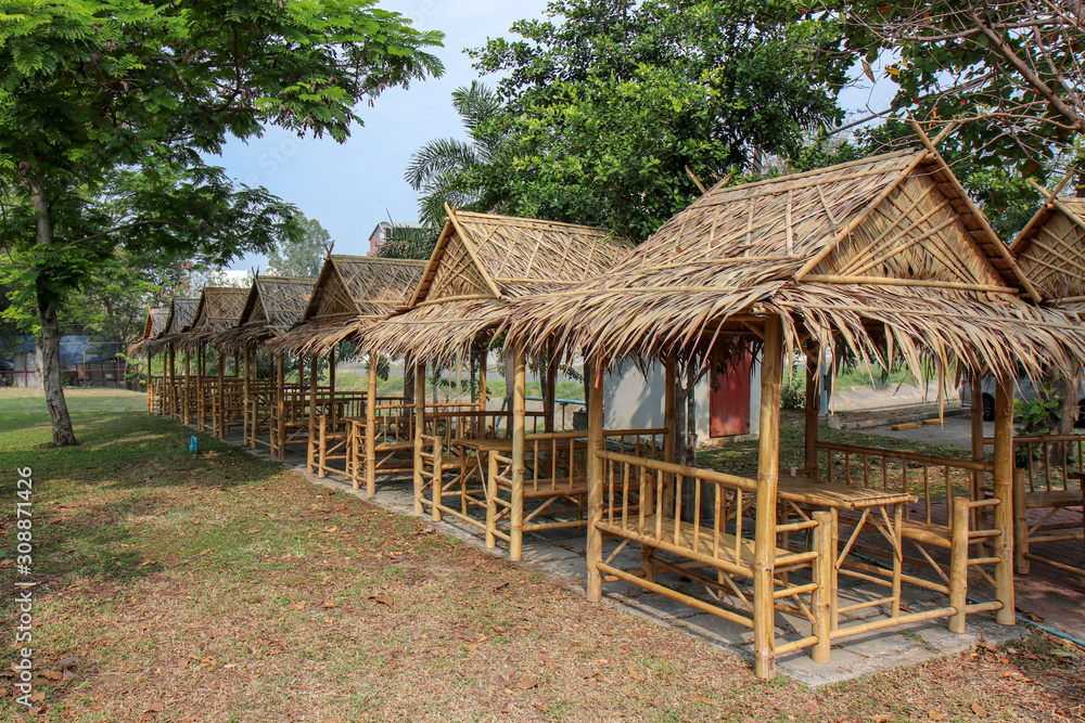 resting huts constructed from bamboo and thatched roofs for relaxing.