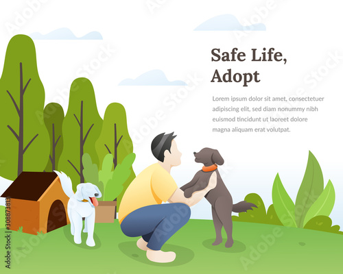 Dog lover with his pets concept illustration