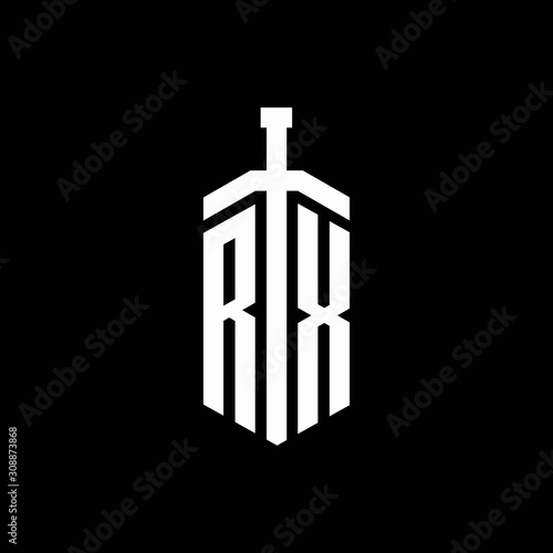 RX logo monogram with sword element ribbon design template