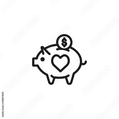 Charity fundraising thin line icon. Saving for help, piggy bank, fundraising isolated outline sign. Donation and charity concept. Vector illustration symbol element for web design and apps