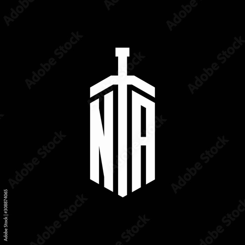 NA logo monogram with sword element ribbon design template