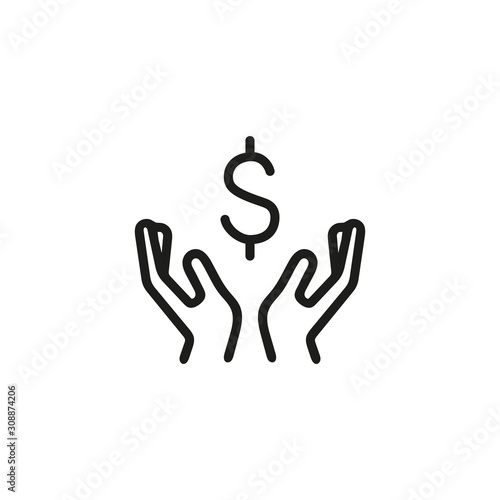 Donation thin line icon. Money, helping, fundraising isolated outline sign. Donation and charity concept. Vector illustration symbol element for web design and apps