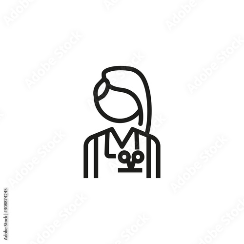 Female hair stylist thin line icon. Hair, style, barber isolated outline sign. Service and beauty business concept. Vector illustration symbol element for web design and apps
