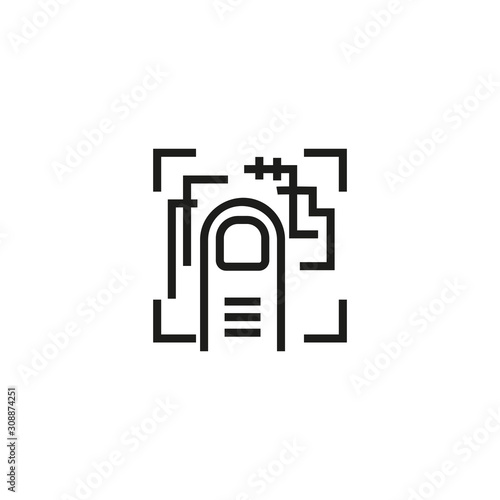 Finger scanning machine thin line icon. Biometric, identification, security isolated outline sign. Safety and authorization concept. Vector illustration symbol element for web design and apps