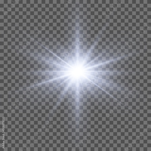 Light bright flash effect. Bright glow illustration for perfect effect with sparkles. Star burst. Vector sunlight. Camera flash light effect photo