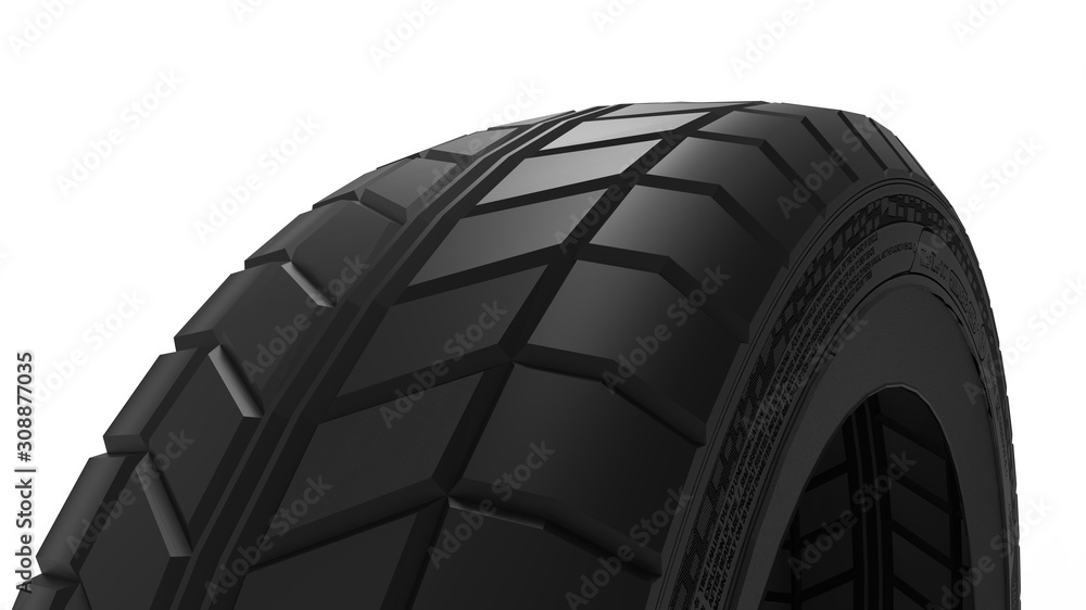 3d rendering of a rubber car tire isolated in a white studio background