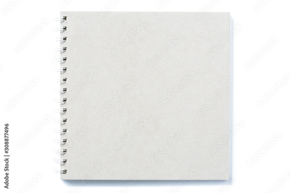 Grey notebook with ring binder on isolated white background paper texture Grey notebook with ring binder on isolated white background paper texture