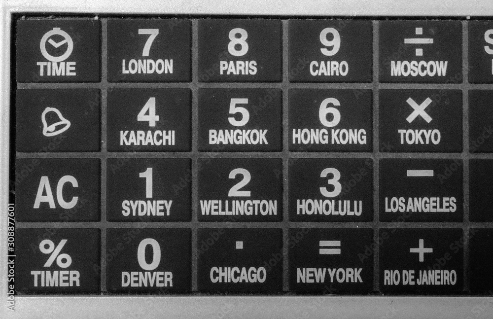 Calculator keyboard with capital city names world clock Calculator keyboard with capital city names world clock